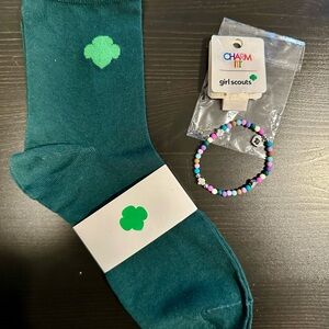 Girl Scout Green Socks and Beaded Bracelet Set